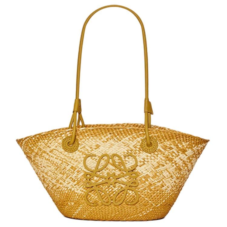 LOEWE Anagram Basket Iracap Palm Fiber With Cow Leather Handbag, Shoulder Bag Small Women's Ochre A223P65X14-3918