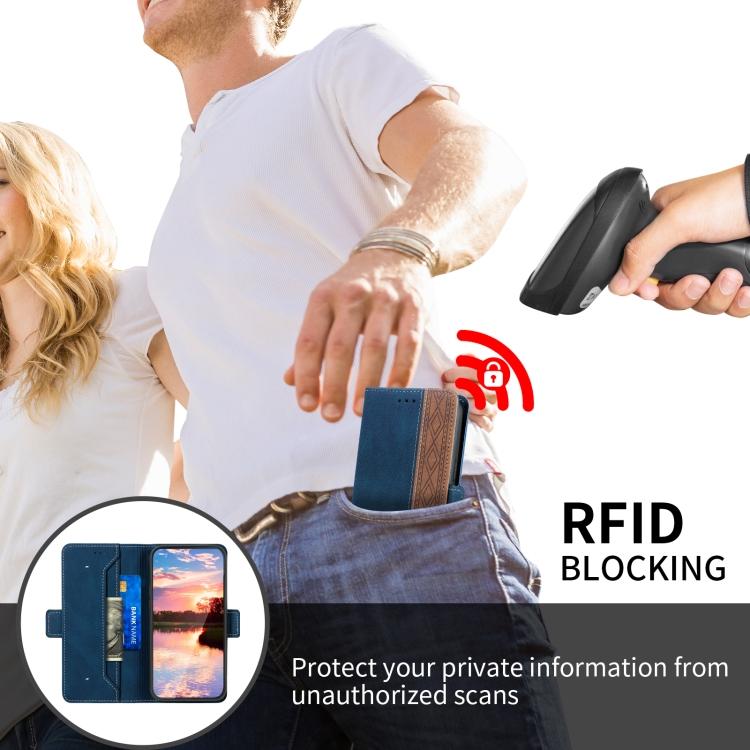 Custodia in Pelle Magnetica Laterale con Cuciture e RFID per Huawei Y7 2019