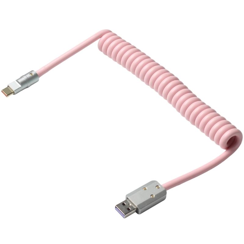 

Fast Speed PD100W Charging Cord Spring Cable USB C Reinforced Construction Wide Compatibility Multiple Devices розовый