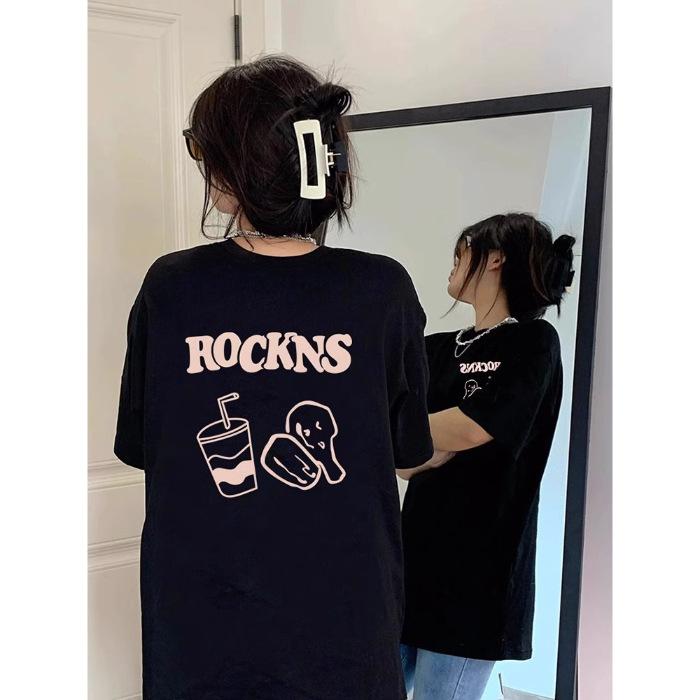 

Summer 2025 new cotton Harajuku student t-shirt women s top niche fun print white short sleeve 3XL