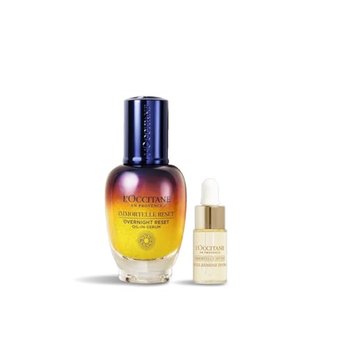 L'OCCITANE Immortelle Reset Serum & Divine Oil Skincare Gift Set, Nighttime Moisturizing Serum, Popular for Men and Women, Birthday Gift