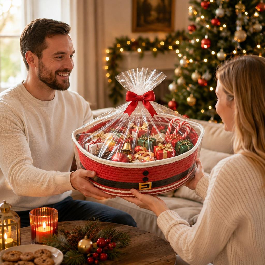 Christmas Cotton Rope Woven Storage Basket for Snacks and Candy