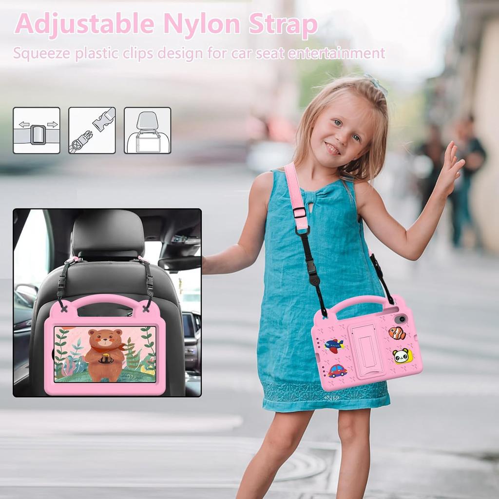 10.1-Inch Tablet EVA Drop Protection Case with Support Handle and Shoulder Strap Pink for ONN 10.1 4nd Gen 2024