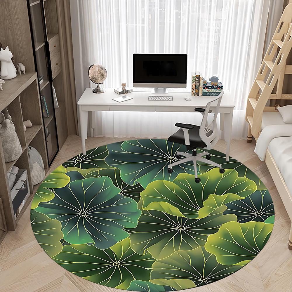 1pc Lotus Leaves Pattern Office Round Area Rug, Indoor Mat Suitable ForOffice, Under Office Chairs Bedroom Living Room Home Decor, Room Decot080