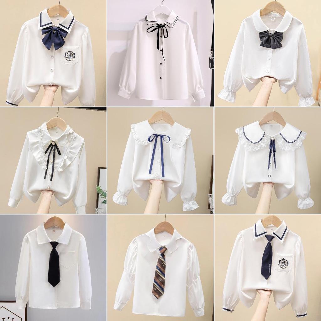 Girls' Long Sleeve White Shirt - Fashionable Korean Style for Children, Ideal for Spring and Autumn, Suitable for School Uniforms