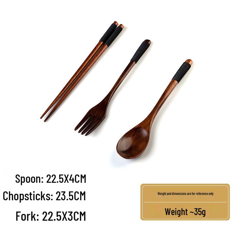 ZISIZ Japanese Wooden Spoon, Fork & Chopsticks Set