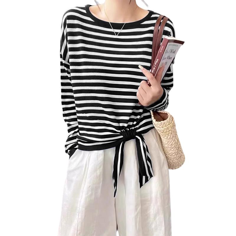 ZANZEA Women Casual Round Neck Loose Long Sleeve Stripe Blouse