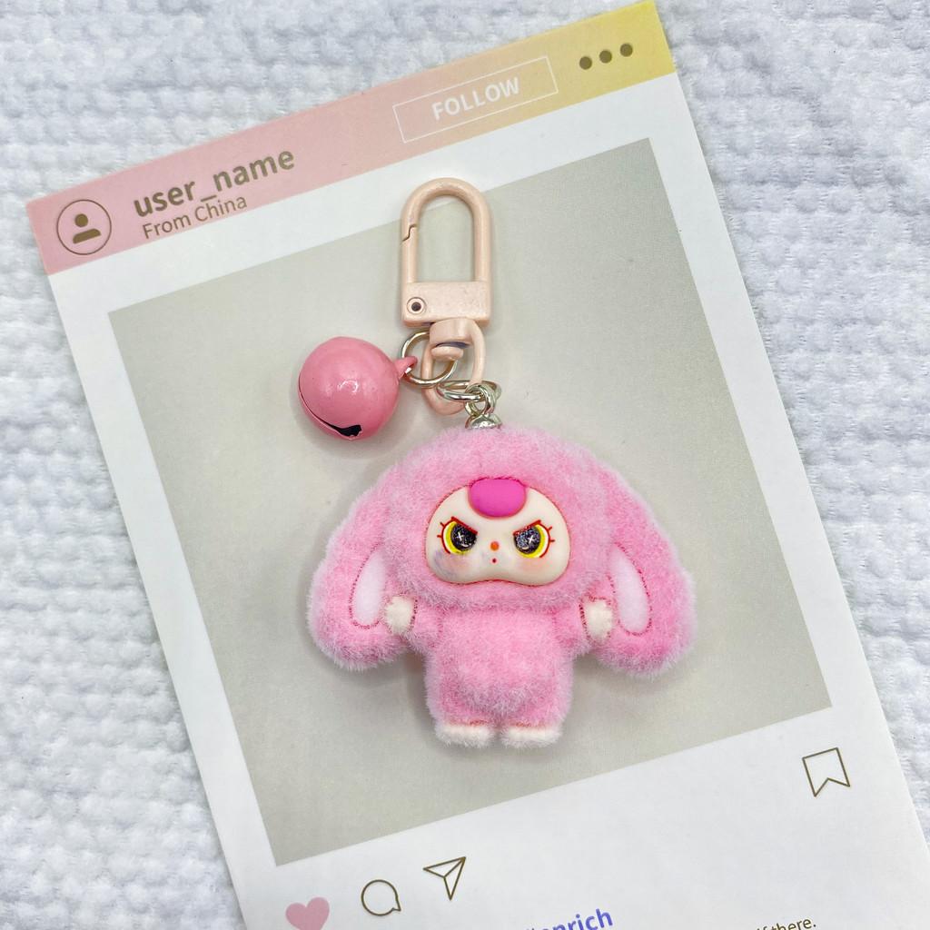 Plastic Bunny Keychain With 3d Embossed Fleece Ears For Bag Decor