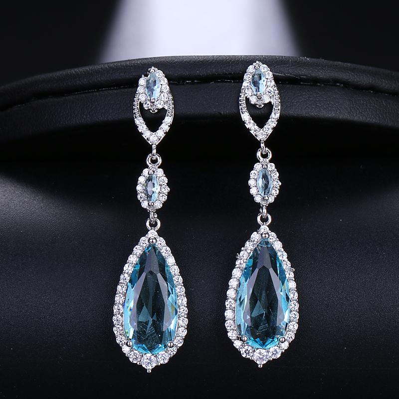Emmaya Luxury Bridal Four Colors Vintage Allure Crystal Waterdrop Long Drop Cz Earrings For Women Wedding Jewelry Gift
