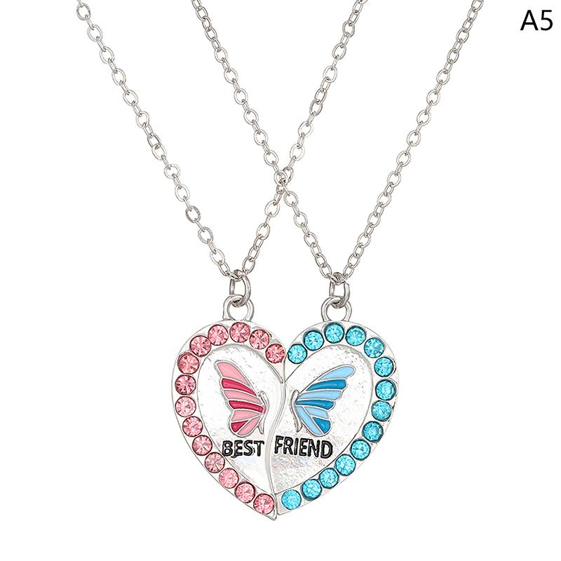 2Pcs Ins Style Heart Rainbow Stitching Necklace Fashion Pendant Alloy Clavicle Chain For Children Best Friend Jewelry Gifts