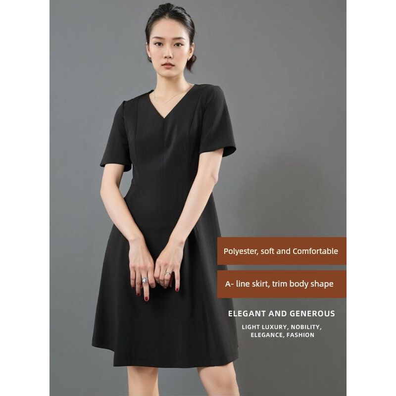 European Station V-neck A- Line Pocket Silm Fat Girl Short Sleeve