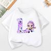 KPop Demon Hunters Child Short Sleeve T-shirt Cartoon Rumi Mira Zoey A-Z Print Cotton Tops Kawaii Summer Casual Tees Kids Gifts