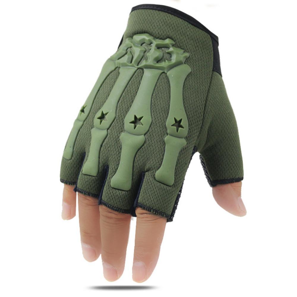 Riding Half Finger Gloves Bone Claw Seal Tactics Summer Mens Fitness Training Outdoor Use Motorcycle Open Finger Riding Gloves One Size армия зеленый