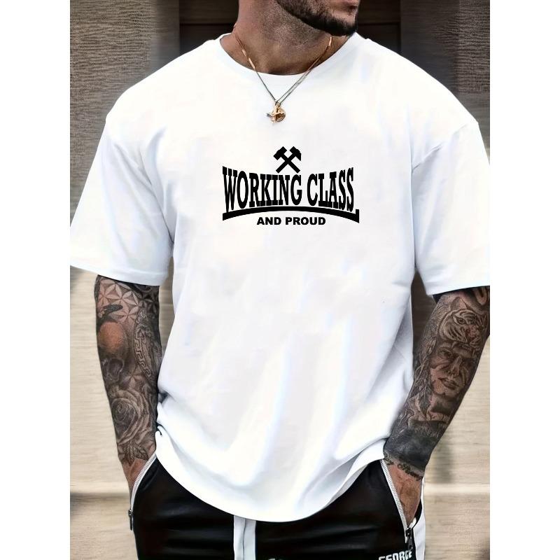 

Европейские размеры Мужская Летняя Повседневная Футболка с Коротким Рукавом с Графикой «Рабочий Класс и Гордый» S белый