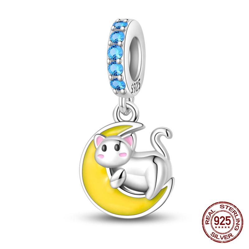 Fit Charms Fororiginal Bracelets And 3Mm Bracelets Cat Pendant Under The Mooncopper Jewelry Making For Women Gift
