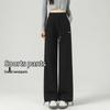 Women's High-Waisted Grey Slim Straight Wide-Leg Cuffed Sweatpants for Spring/Autumn