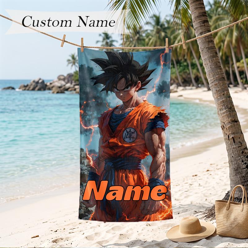 Dragon Ball Benutzerdefinierter Name Aufgedrucktes Strandtuch Personalisiertes Weiches Handtuch für Schwimmen Strand Reisen