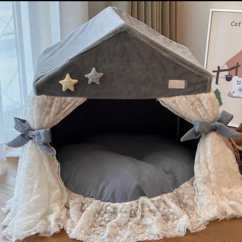 Aesthetic Rabbit Fur Pet Tent Enclosed Cat House for Indoor Skin-Friendly Kitten Bed Cozy Plush Cat Shelter Stylish Pet Hideout