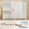 Sideboard, Modern Storage Cabinet with 2 Drawers, 3 Doors and Adjustable Shelves, High Gloss White