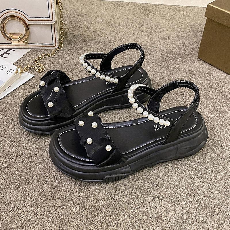 Outdoor Pearl Platform Women's Sandals On Sale Original Chic and Elegant Footwear 2025 Luxury Anti Slip Hot Korea Ladies Shoes