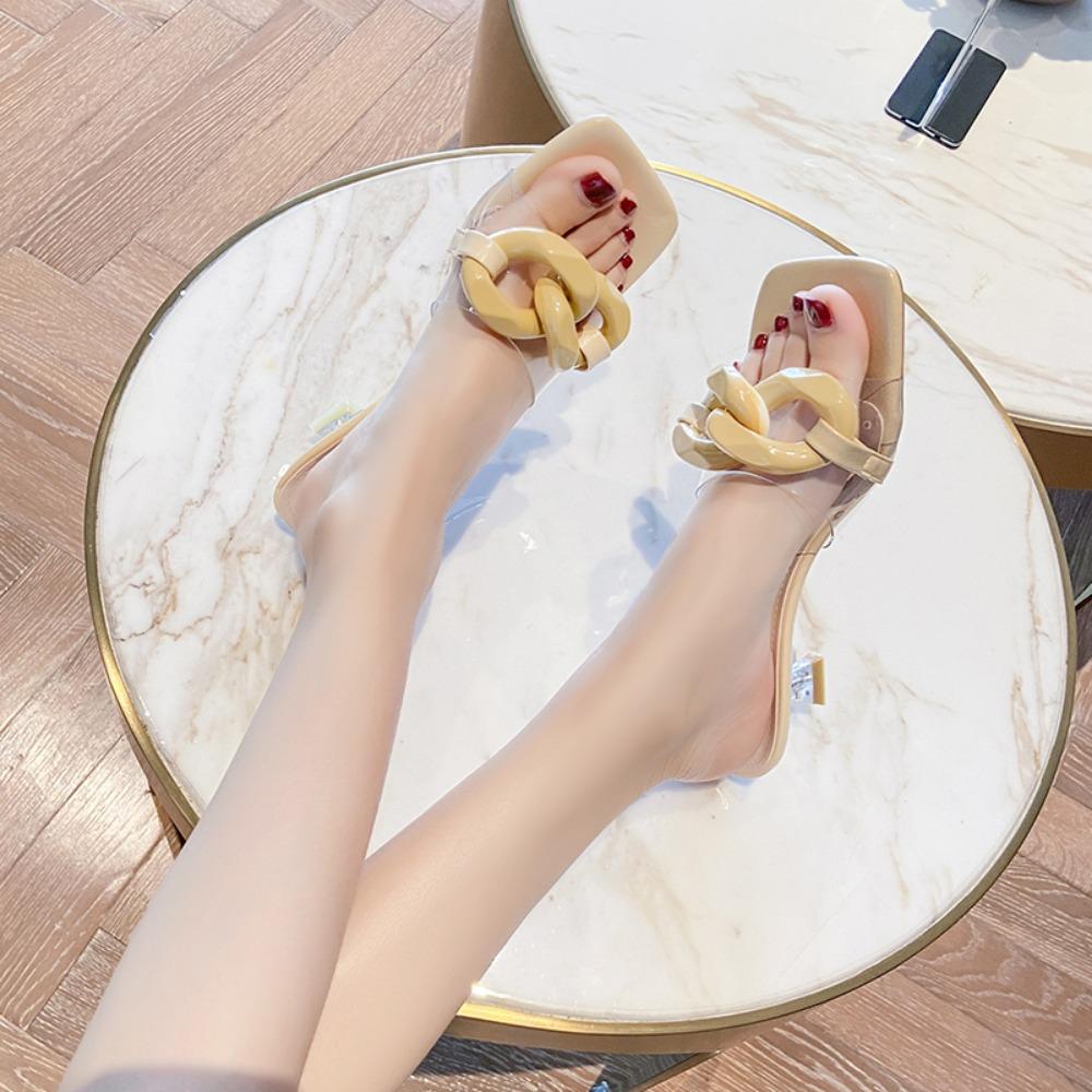 Fashion Sexy High Heels Slippers for Women New Summer Pumps Ladies Thin Band Square Toe Sandals Mules Party Shoe Sandalias De Mujer