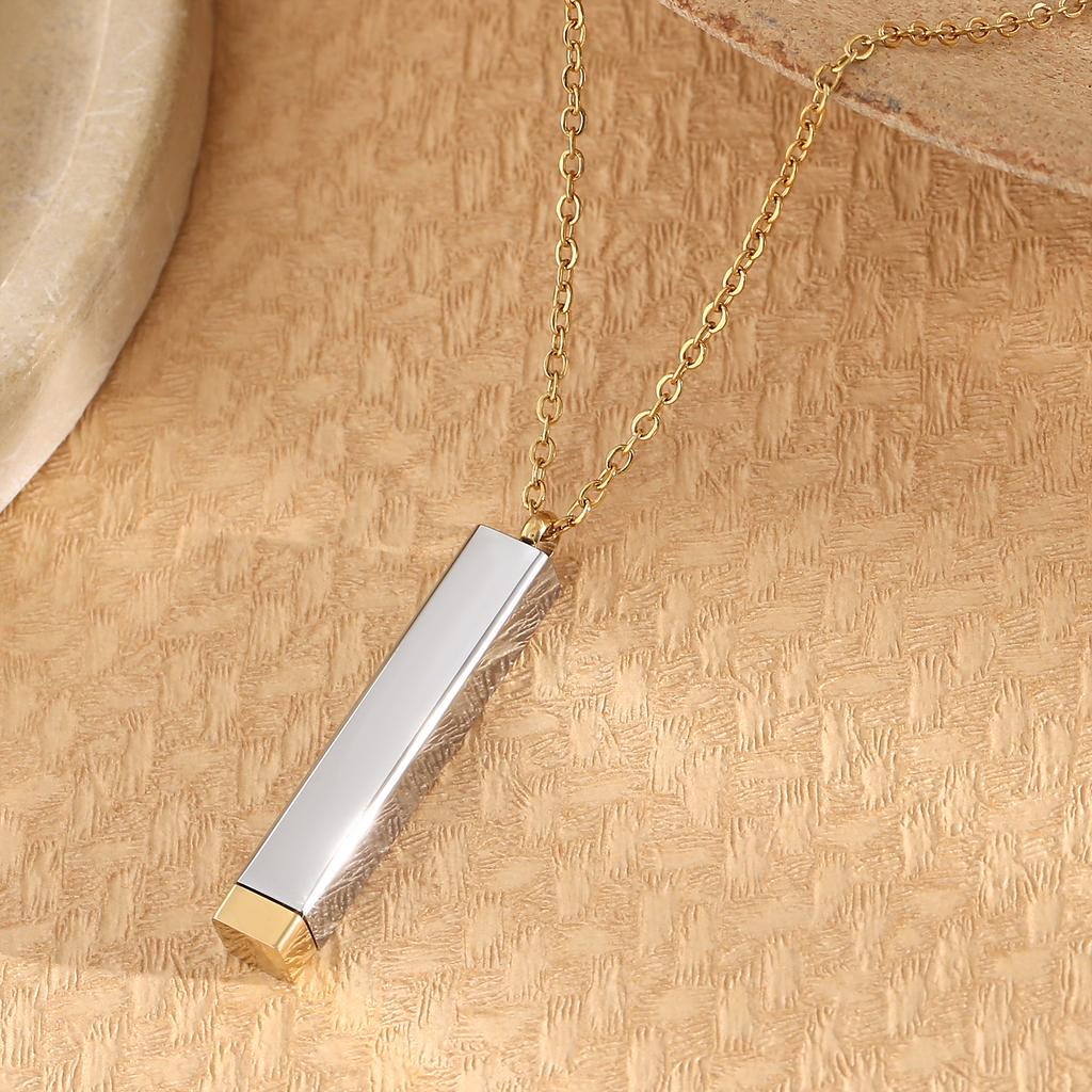 Classic Hidden Rectangle Pendant Necklace For Men Stainless Steel Minimalist Waterproof 3D Vertical Bar Necklaces Jewelry Gift