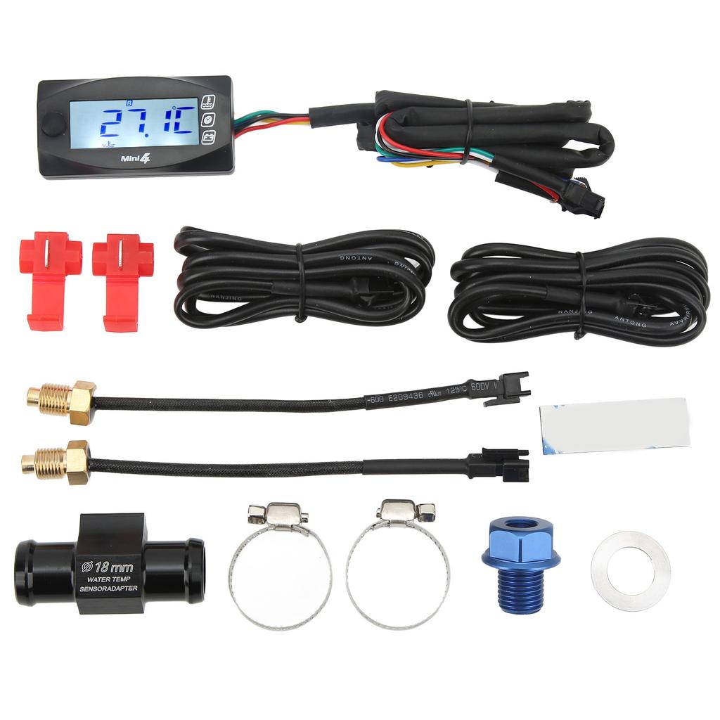 Motorcycle LCD Digital Gauge Voltage Meter Voltmeter Temperature Thermometer Time Display Sensor
