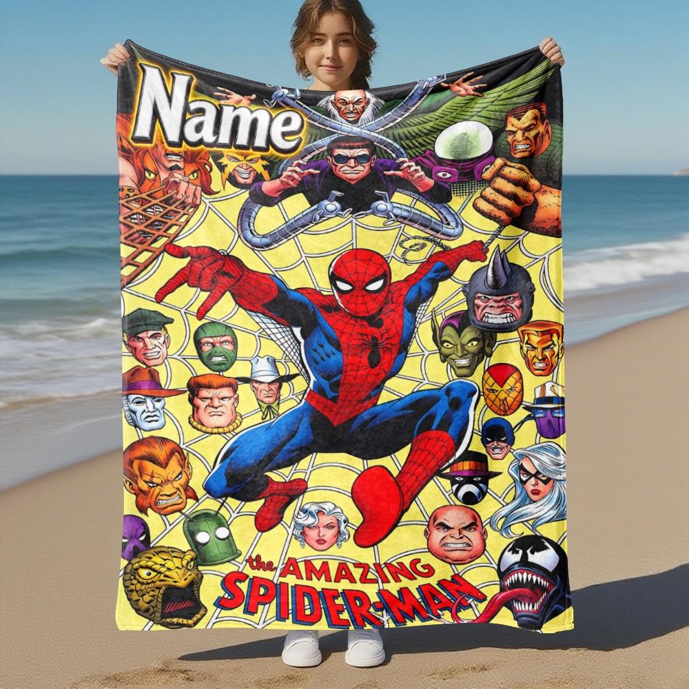 Custom Name Spiderman Villains Flannel Blanket Super Soft Warm Cozy Blanket For Sofa Bed Office Travel Allseason Home Decor Gift