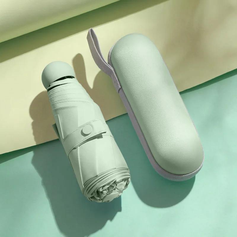 Skládací Přenosný Slunečník Pláštěnka Sluneční Stínidlo Sluneční Slitina Použití Černá Gumová Rukojeť Kapslový Deštník Deštník Dvojitý Mini Déšť