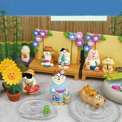 Japanese Zakka Summer Garden Cat Mini Resin Ornament Set