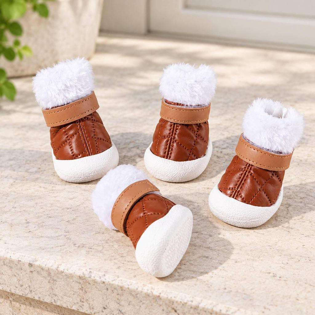 4 Pieces Pet Footwear Winter Dog Shoe with Soft Lining Paw Protector Boots