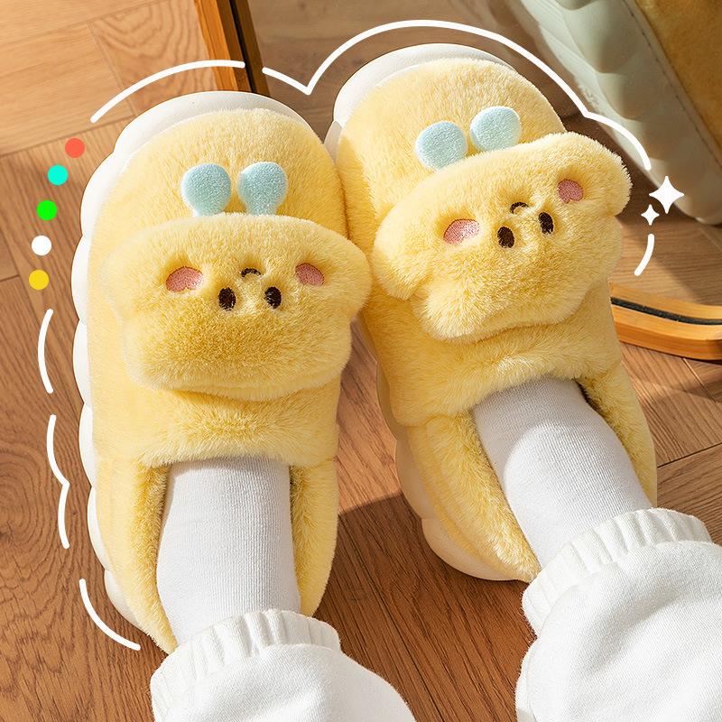 Cartoon Stepping On Feces Feeling Cotton Slippers for Women In 2024 Winter Bag Heel Home Cute Plush Warm Cotton Slippers Zapatos