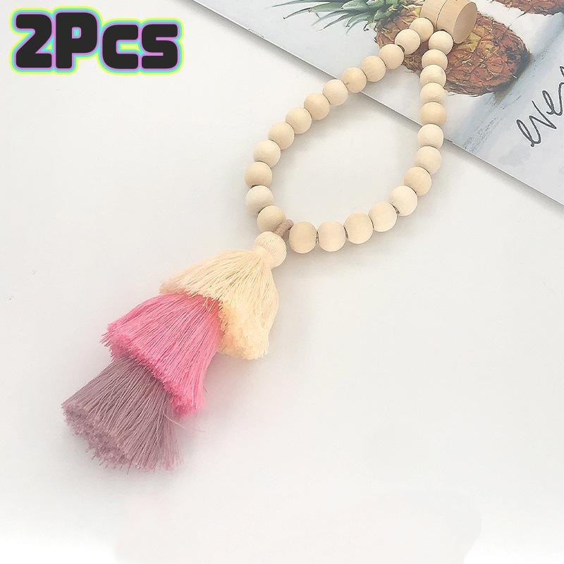 

2Pcs Bohemian Curtain Clasp Wooden Bead Magnet Curtain Tie Backs With Tassel For Bedroom And Living Room Home Decoration рожевий