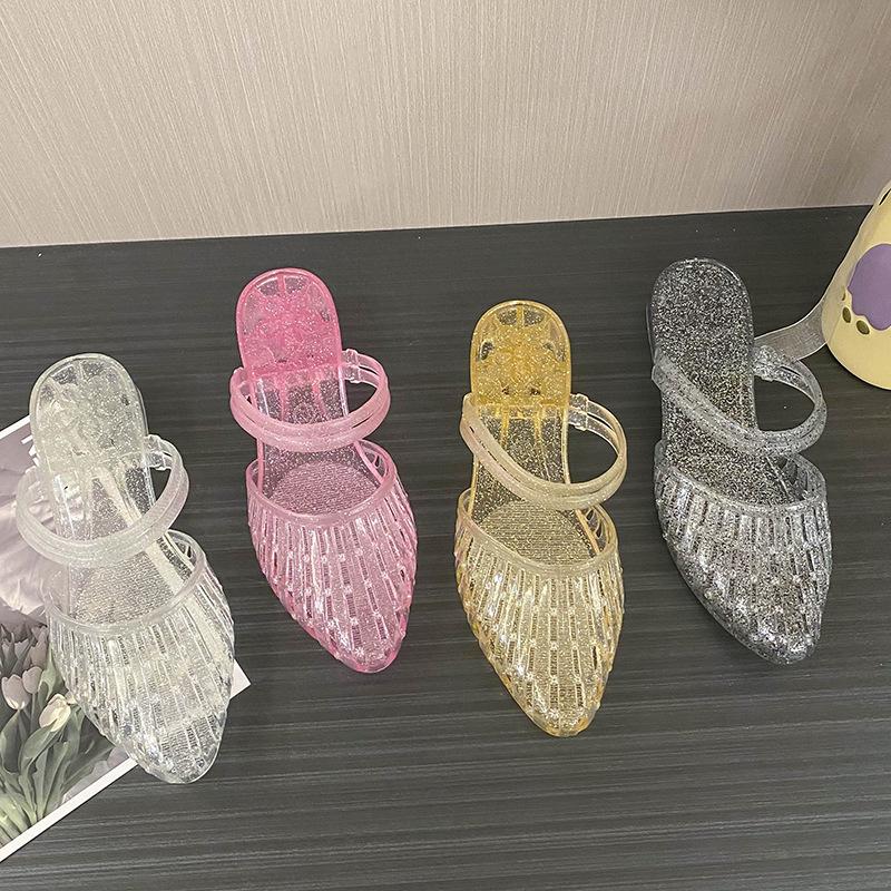 Damesommersandaler med plattform og tykk hæl, åpen tå, slip-on, komfortable, moteriktige, kjolesandaler for hverdagsbruk