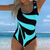 Summer Sexy Wave Curve Printed One-piece Swimsuit Slim Fit , Deep U-back Design, Beach Pool Vacation Eye-catching Fashion Swimsuit