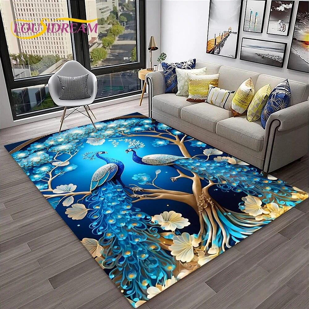 Dream Exquisite Peacock Bird Animal Koberec pro domácí obývací pokoj Ložnice Pohovka Rohožka Dekor, Koberec pro děti Neklouzavá podložka