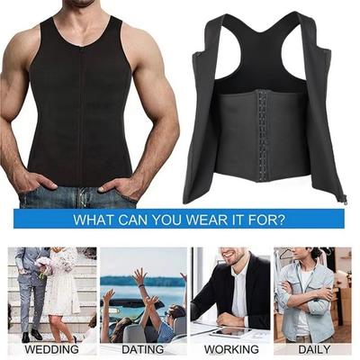Men Slimming Corset Vest O-neck Sleeveless Double-Layer Tummy Control Shapewear Top Zipper Placket Body Shaper Three-breasted Top