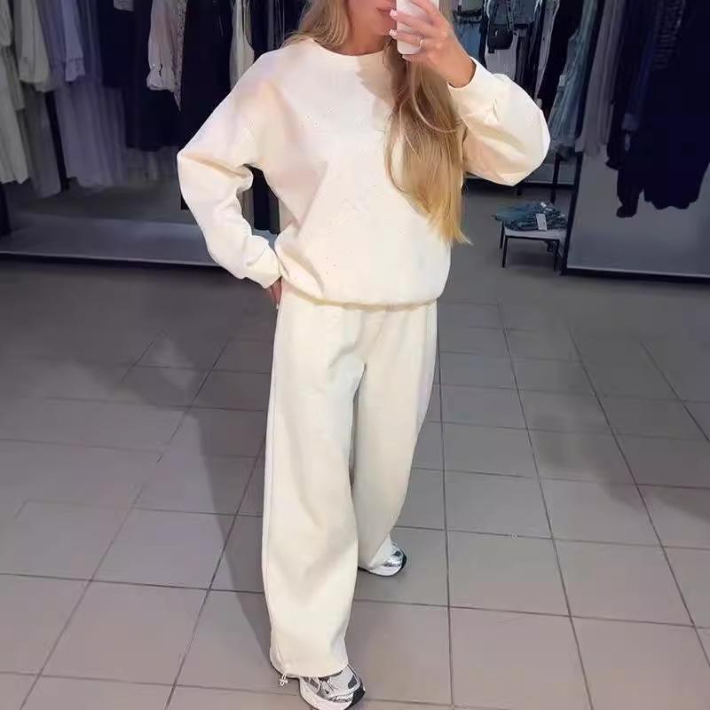 Autumn/Winter 2024 Women's Round Neck Rhinestone Hoodie & Sweatpants Set