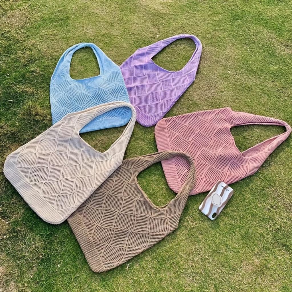 Atmungsaktive Strick-Tragetasche – Offene Strick-Umhängetasche für den Sommer mit geräumigem Design und geringem Gewicht für Strand, Shopping und Freizeitausflüge, Strand-Tragetasche