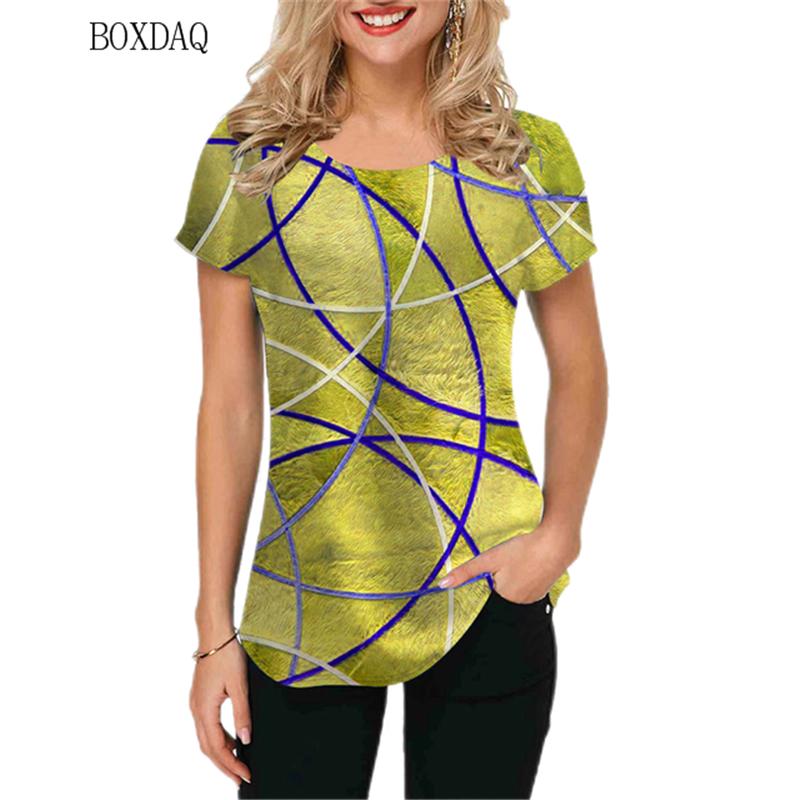 Geometric Graphic Women 3D Printed T-shirts Short Sleeve Ladies Simple T Shirt Summer Casual Round-Neck Female Oversized Tops