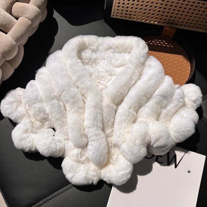 Fashion genuine rex rabbit fur shawl Girls warm neck-protecting scarf Women winter stylish double-sided thickened fur scarf cape