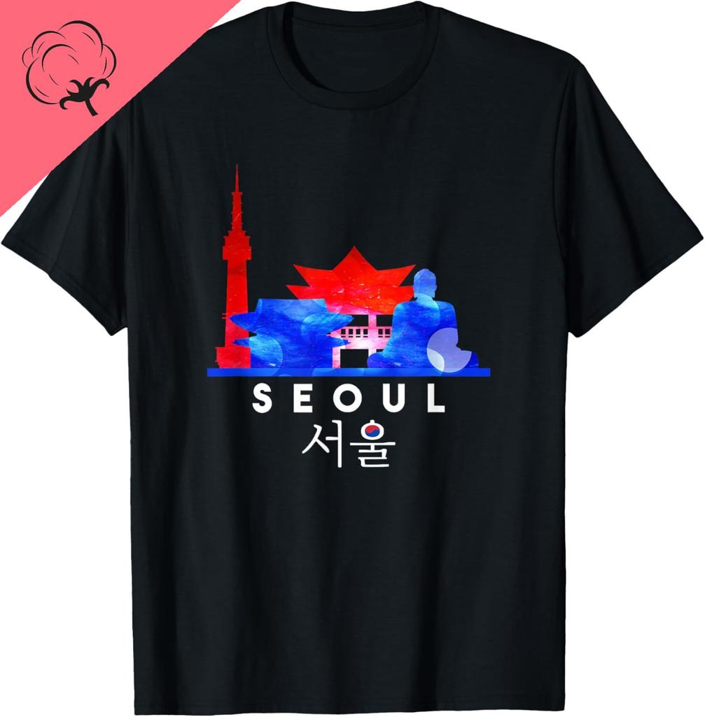 Seoul Korea Colorful Traditional Landmarks City Skyline T-Shirt Cotton Casual Individuality Graphic T Shirts Camiseta Hombre