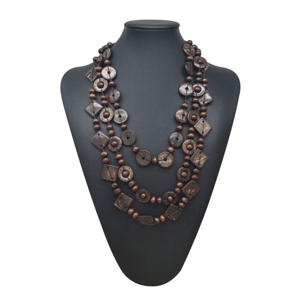 Rétro Bohème Statement Multi-couches Long Collier Plastron Perles Bois Coloré Fait Main Choker