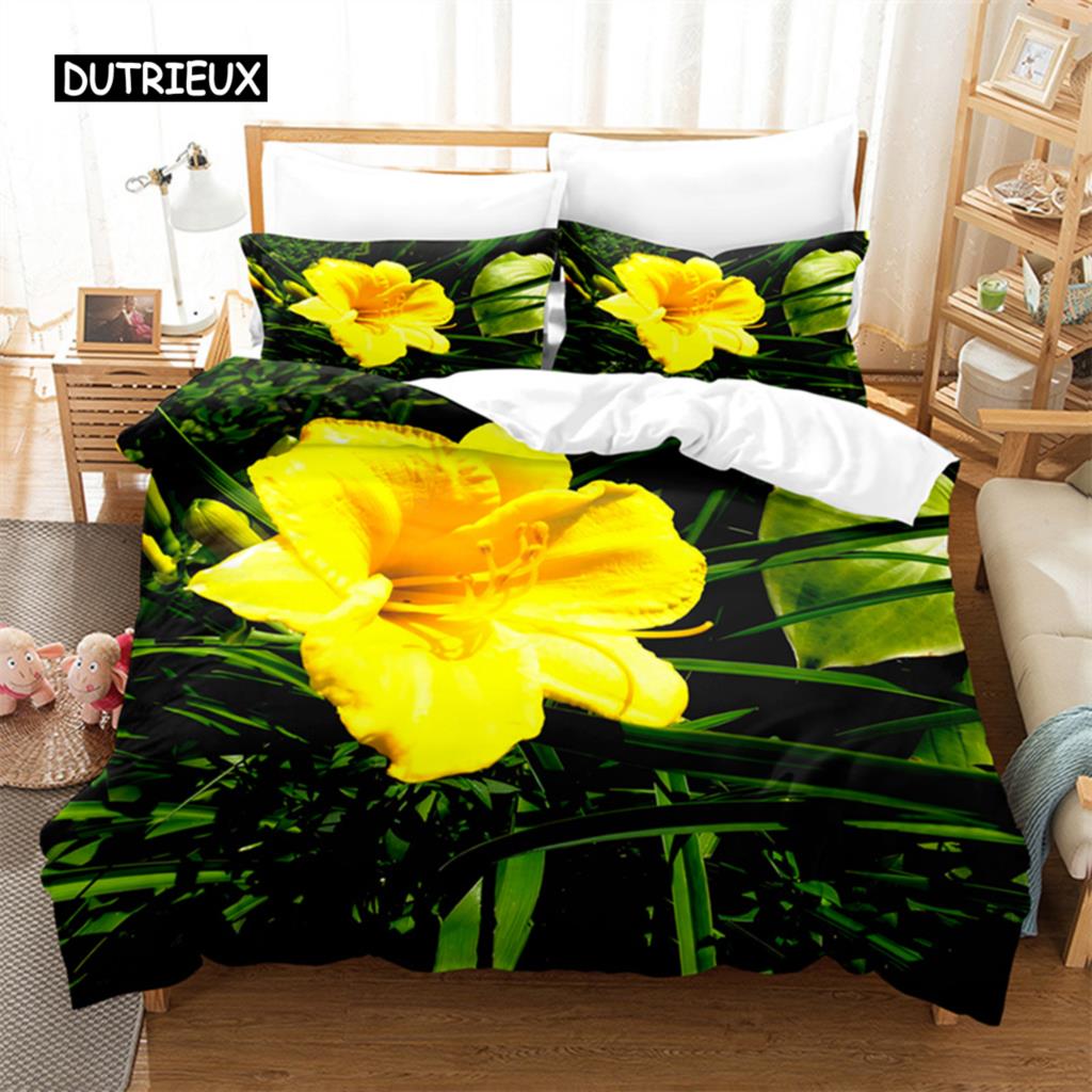 Żółte Kwiaty Zestaw Pościeli Queen Zestaw Poszwy na Kołdrę Pościel Druk Cyfrowy Pościel King Size Zestawy Poszwy na Kołdrę Zestaw Pościeli