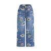 Women's Printed Denim Straight Wide Leg Pants Jeans Women  Women's High-waisted Floral Print Jeans Light Wash Straight-leg Casual Pants