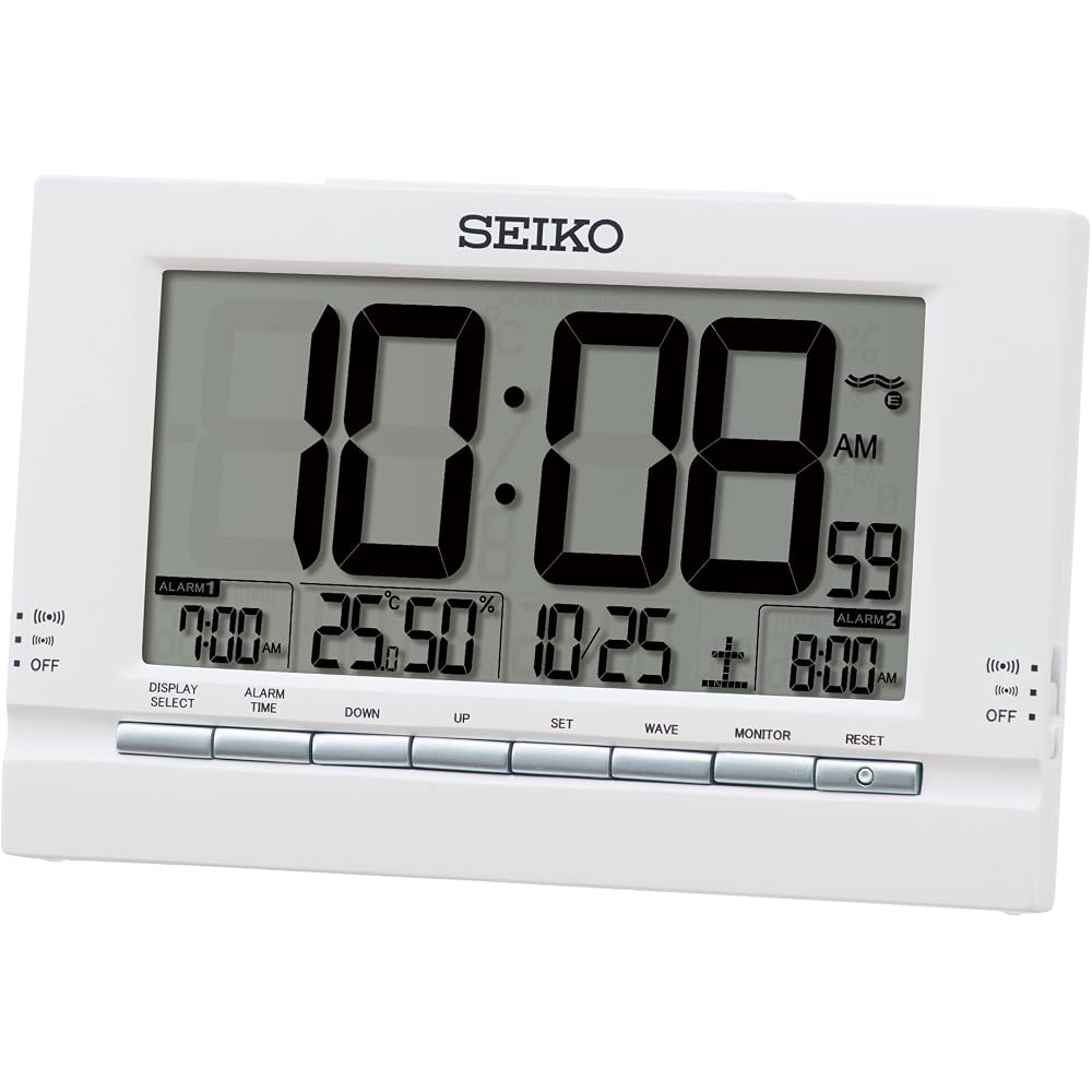 Seiko Clock Alarm Clock, Table Clock, Digital, Radio Controlled, White, 112 x 173 x 54 mm, SQ323W