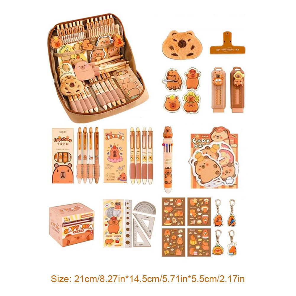 Kawaii Kapybara Papírnictví Set Velká Kapacita Kreslené Zvíře Papírnictví Oblek Odolný proti Opotřebení Kapybara Papírnictví Taška Pro Školu Teen