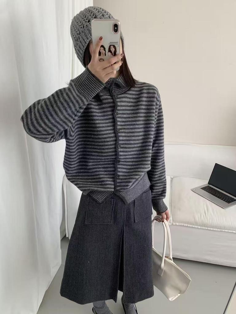 Women's 25th Anniversary Striped Loose Casual Korean Honey Bear Sweater