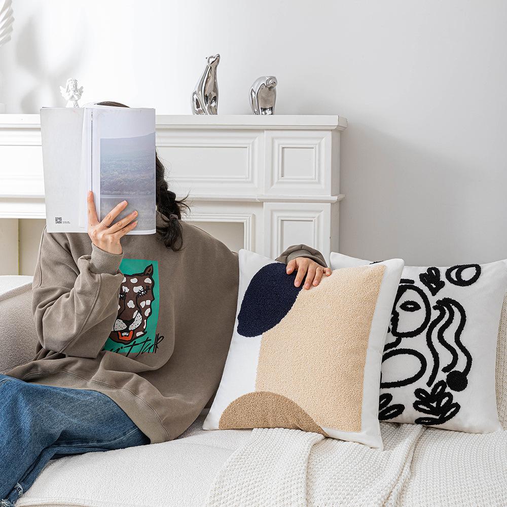 Nordic Ins-style Living Room Sofa Pillow Cushion Retro Model Room Bedside Backrest Pillow Embroidered Pillow Cover