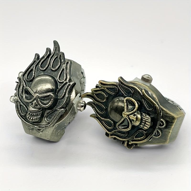 Skeleton Ghost Head Anime Series Ring Watch, Student Fire Head Same Style Retro, Small and Popular, Time Checking Ring Watch